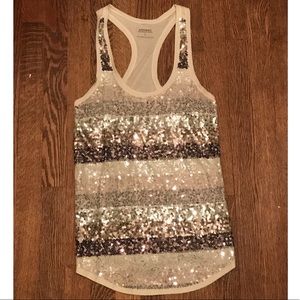 Express Sequin and Lace Racerback Tank Top